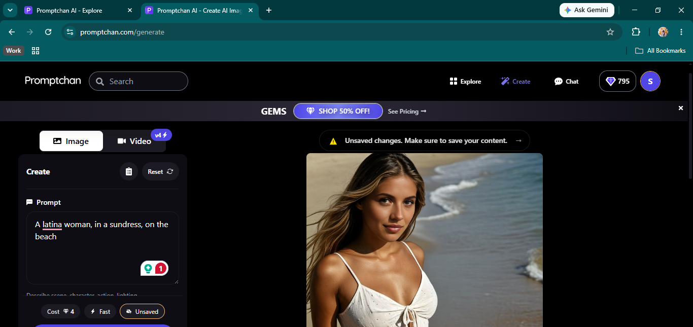 A first-try Promptchan AI image result — Realism XL 2 beach scene